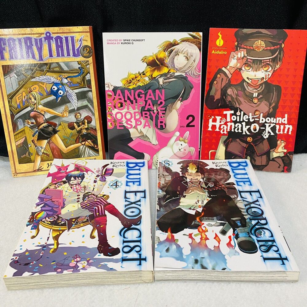 Lot of 5 Manga Paperback Books Blue Exorcist Fairytale Toilet Bound Danganronpa